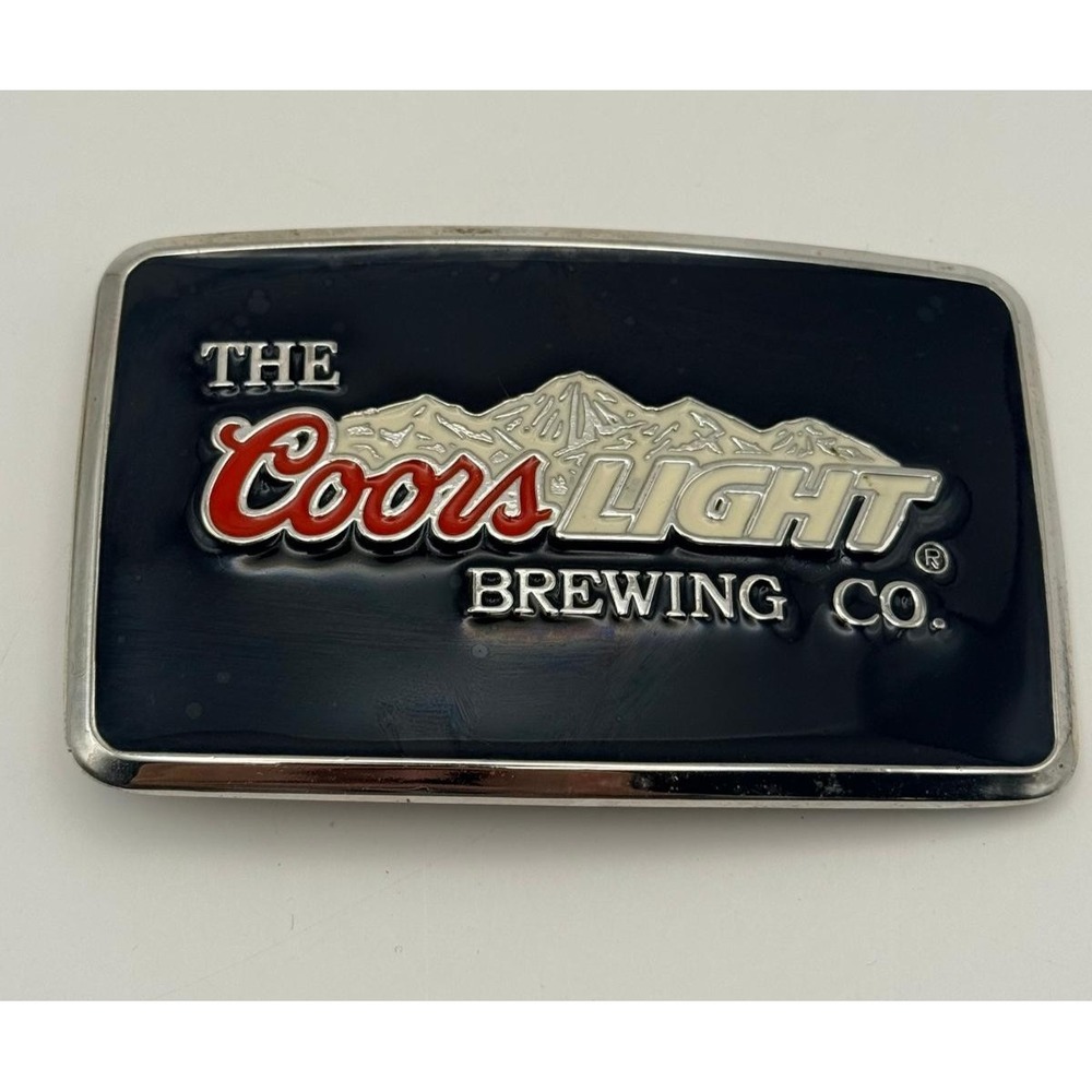 Vintage Coors Light Brewing Co Belt Buckle Silver Enamel Mountain Logo